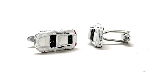 Men's Cufflinks White Sports Car Racing Fun 3D Design Cool Gift