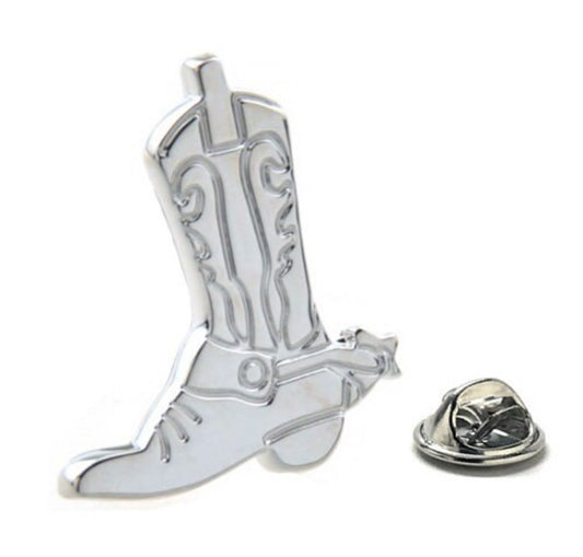 Cowboy Boot Pin Silver Enamel Pin Old West Western Lapel Pin Outlaws Tie Tack Pin