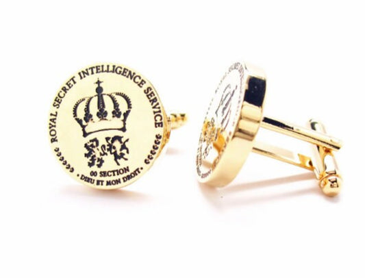 James Bond MI6 Cufflinks Mens Cuff Link Secret Intelligence Service Super Spy Collection Royal Gold Toned Crest Comes with Gift Box