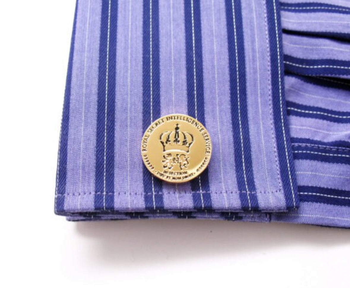 James Bond MI6 Cufflinks Mens Cuff Link Secret Intelligence Service Super Spy Collection Royal Gold Toned Crest Comes with Gift Box