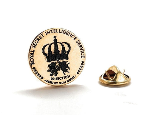 James Bond MI6 Pin Secret Intelligence Service Lapel Pin Crest and Logo Gold and Black Enamel Pin Bond Tie Tack Pin
