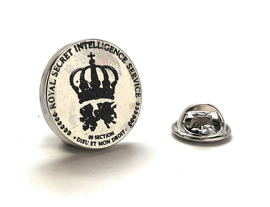 James Bond MI6 Pin Secret Intelligence Service Lapel Pin Crest and Logo Silver and Black Enamel Pin Bond Tie Tack Pin