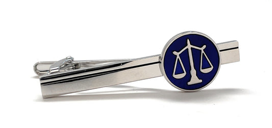 1 Scale of Justice Tie Clip Lawyer Enamel Court of Law Attorney Judge Tie Bar Law Student Blue Enamel Silver Trim Pro