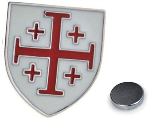 Crusaders Shield Pin Magnet Red and White Enamel Magnet Backing Jerusalem Cross Lapel Pin 3D Five-Fold Cross Pin Tie Tack Lanyard Pins