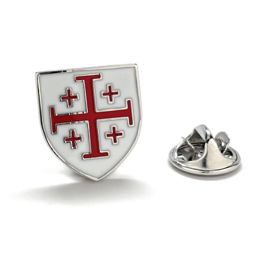 Crusaders Shield Pin Red and White Enamel Pin Jerusalem Cross Lapel Pin 3D Five-Fold Cross Pin Tie Tack Lanyard Pins