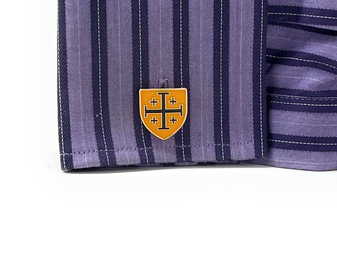 Crusaders Shield Cufflinks Jerusalem Cross Cuffs Yellow and Black Enamel Design Silver Tone 3D Five-Fold Cross Cuff Links