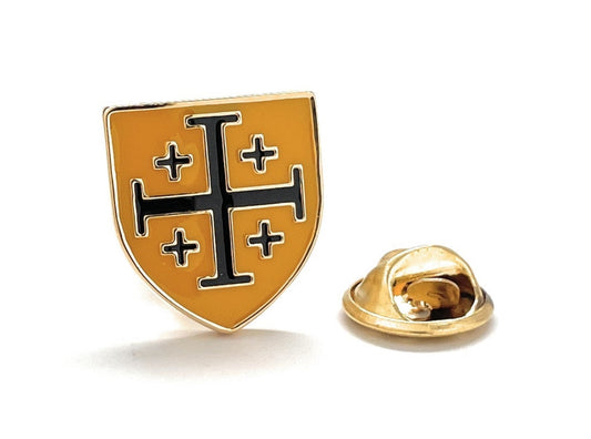 Crusaders Shield Pin Black and Yellow Enamel Pin Jerusalem Cross Lapel Pin 3D Five-Fold Cross Pin Tie Tack Lanyard Pins