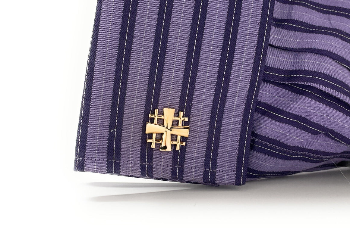 Jerusalem Cross Cufflinks Crusaders Shield Cut Out Design Gold Tone 3D Five-Fold Cross Cuff Links