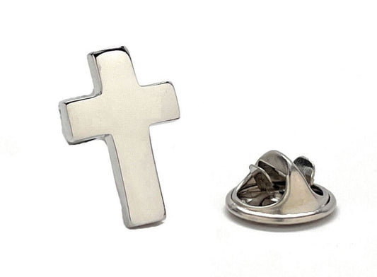 Christian Cross Lapel Pin Holy Father Cut Out Design Enamel Pin Silver Cross Tone 3D Cross Pin Tie Tack Lanyard Pins