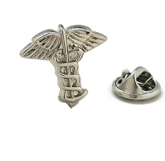 Medical Symbol Pin Caduceus Silver Tie Tack Medical Emblem Lapel Pin 3D Design