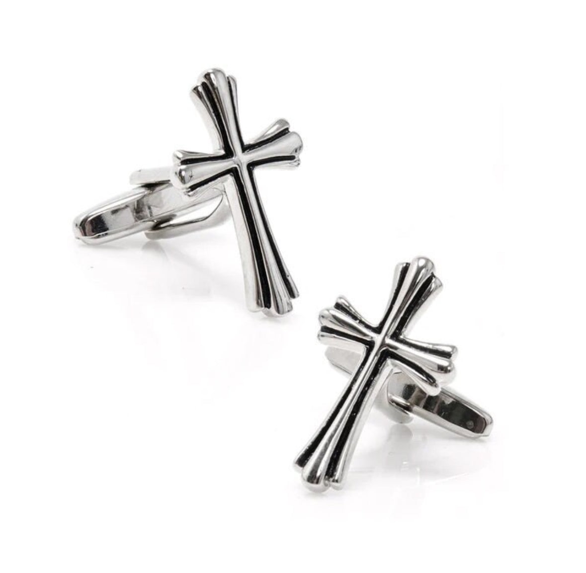 Cross Cufflinks Christian Gifts Silver Grooved Design Black Enamel Trim Religious Gifts Catholic Gifts Priest Cross Cuffs Pastor Gift Clergy