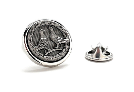 Doves Pin Silver Trim Pewter Embossed Design Lapel Pin Love Birds Pin Birds of Peace Pin