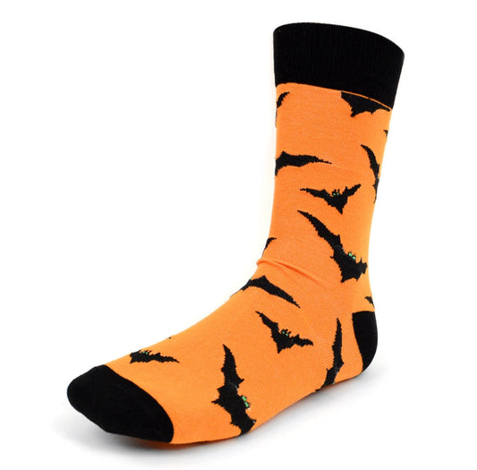 Halloween Men's Socks Orange Halloween Black Bats Socks Fun Crazy Party Socks