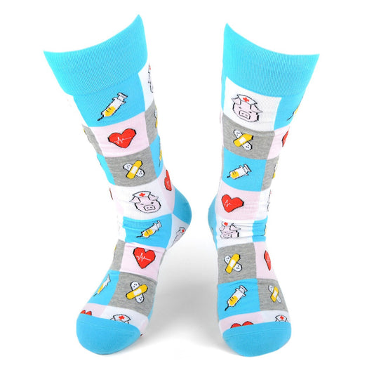 Doctor Fun Socks Fun Novelty Socks Piggy Nurse Heart Male Nurse Gift Animal Doctor Fun Crazy Crew Socks Dad Gift