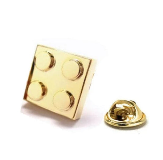 Gold building block lapel pin 