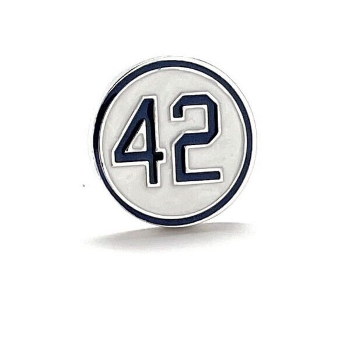 Jackie Robinson Day Lapel Pin - White Enamel Pin with Blue 42