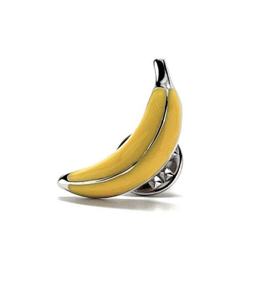 Going Bananas Lapel Pin Silver and Yellow Enamel Pin Banana Fruit Tie Pin Tack Banana Loving Fun Backpack Pin