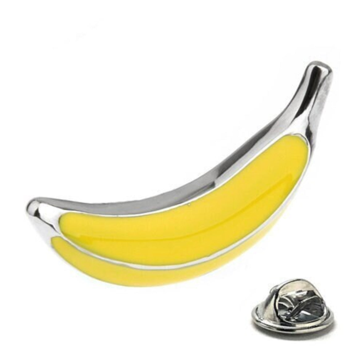 Going Bananas Lapel Pin Silver and Yellow Enamel Pin Banana Fruit Tie Pin Tack Banana Loving Fun Backpack Pin