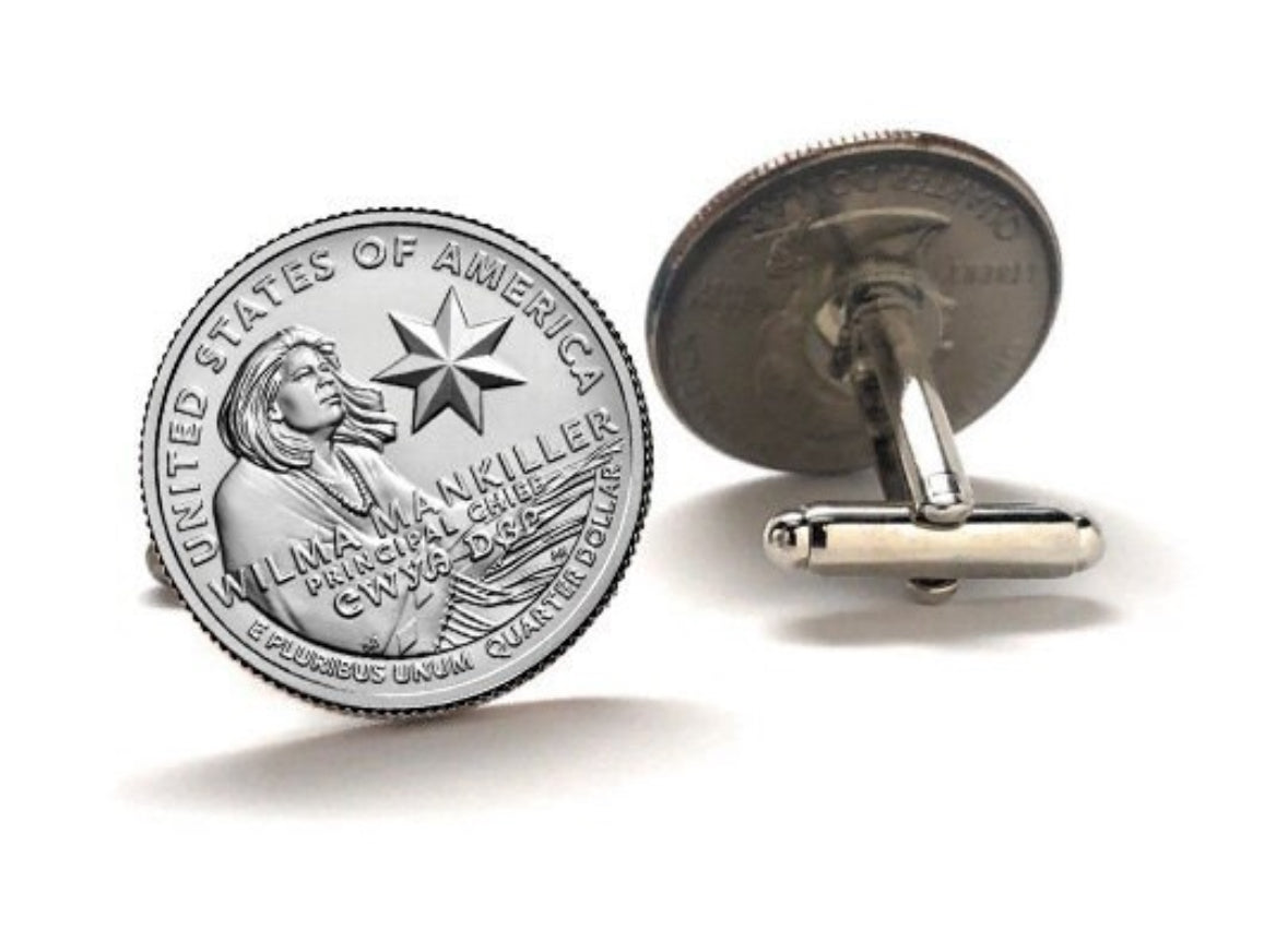 Wilma Mankiller Quarter Coin Cufflinks American Women Quarters Uncirculated U.S. Quarter 2022 Cuff Links Enamel Backing Cufflinks