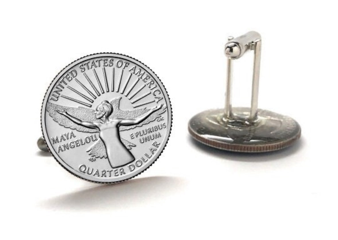 Maya Angelou Quarter Coin Cufflinks American Women Quarters Uncirculated U.S. Quarter 2022 Cuff Links Enamel Backing Cufflinks