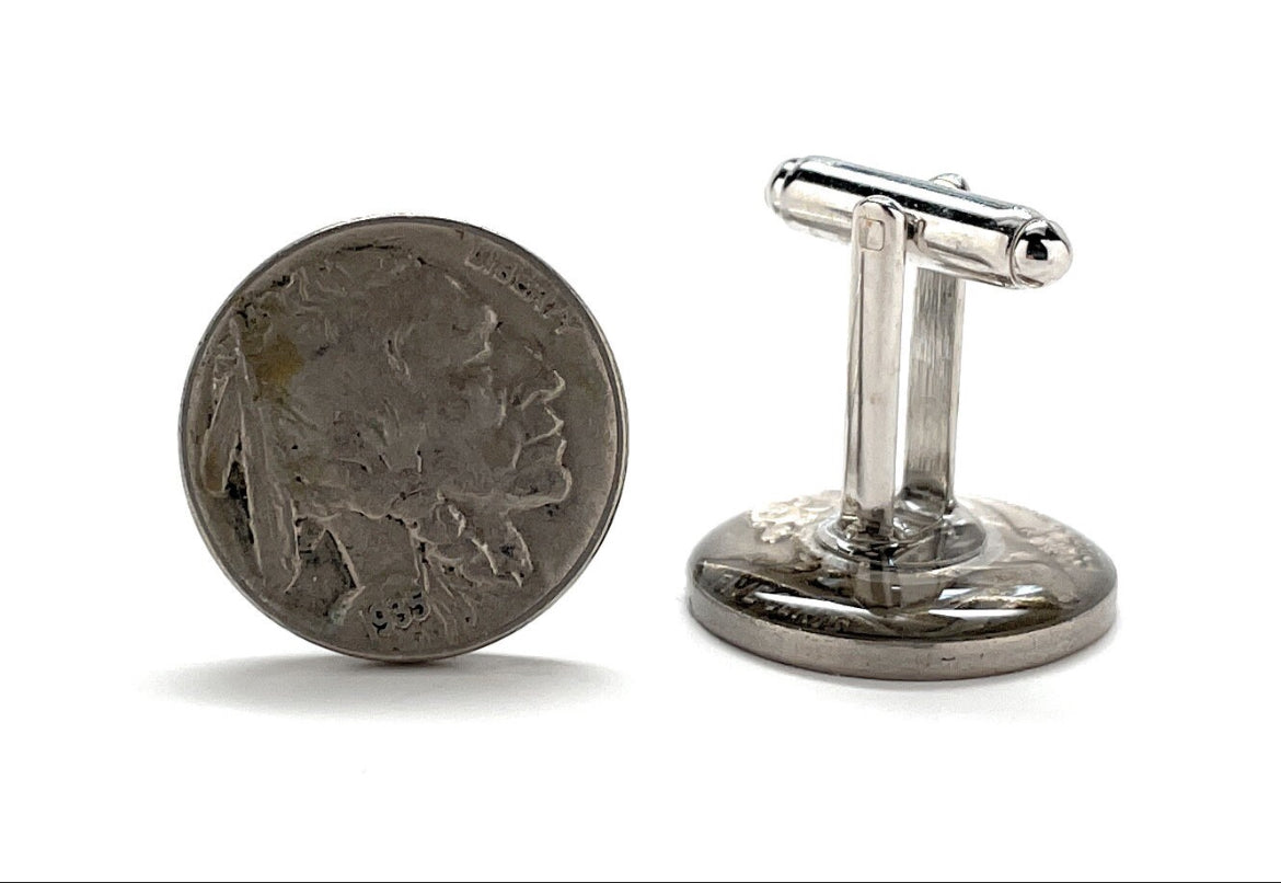 Buffalo Nickels Cufflinks Indian Head Nickel and Bison Nickel From the Old West Cuff Links with Readable Dates