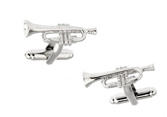 Trumpet Cufflinks Silver 3D Design Music Band Musician