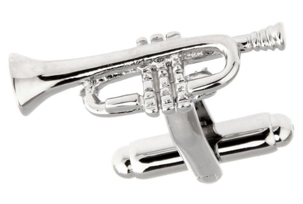 Trumpet Cufflinks Silver 3D Design Music Band Musician