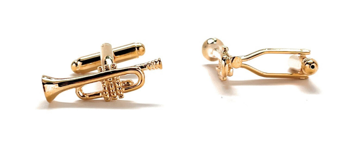 Trumpet Cufflinks Gold 3D Design Music Band Musician