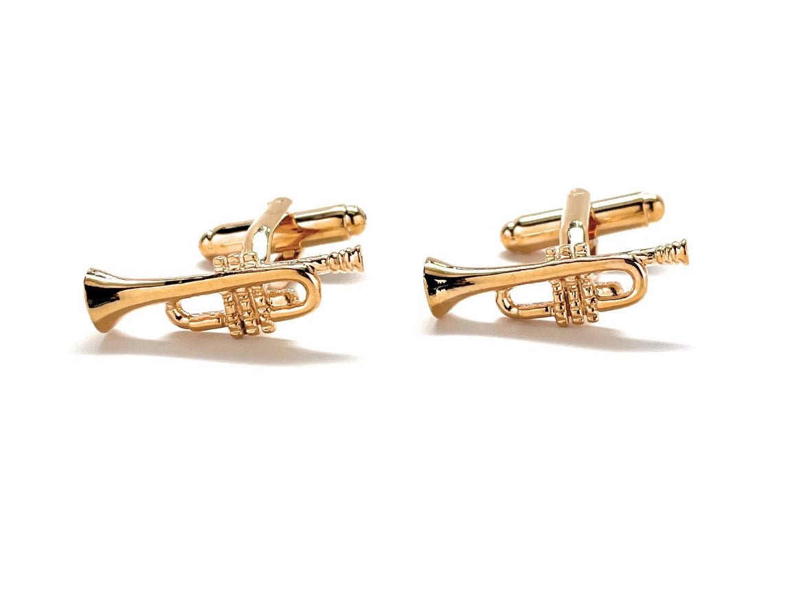 Trumpet Cufflinks Gold 3D Design Music Band Musician