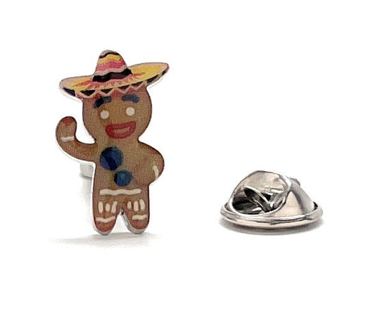 Gingerbread man pin with a sombrero on a white background