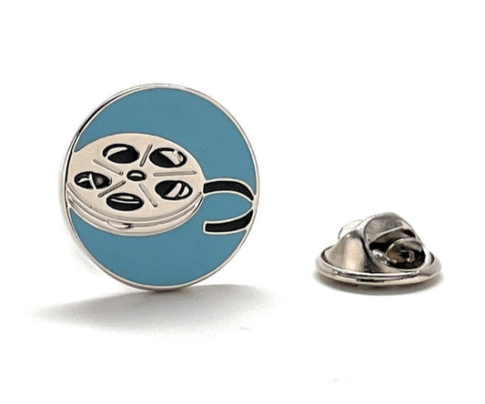 Classic Movie Reel Lapel Pin – Silver & Blue Enamel Cinema Accessory for Film Lovers
