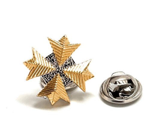 Gold and silver star-shaped lapel pin on a white background
