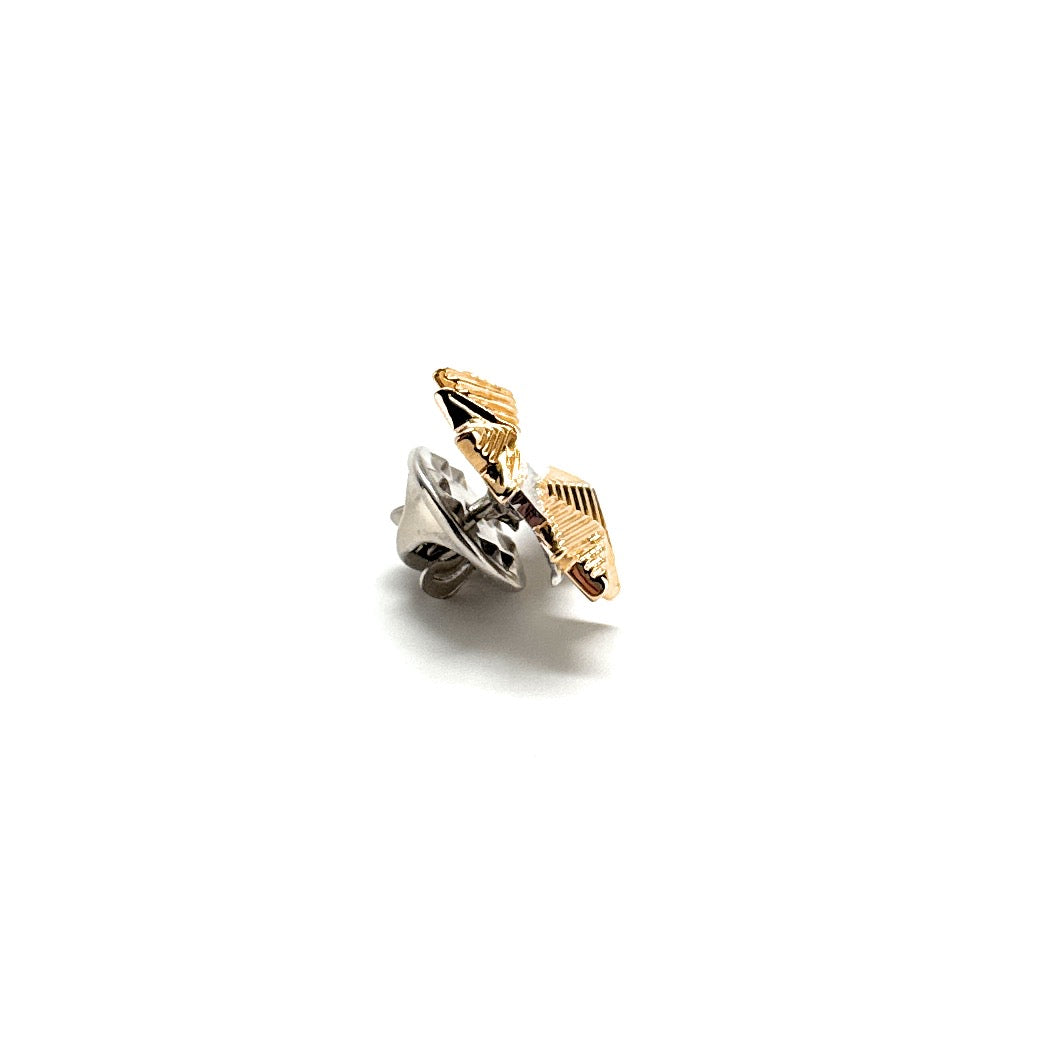 Gold and silver earring on a white background