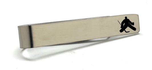 Ice Hockey Goalie Tie Bar Personalized Tie Clip Silver Brush Tone Tie Bar Gift for The Hockey Fan