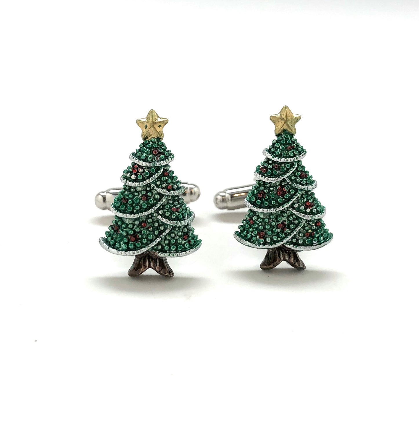 Hand Painted Christmas Tree Cufflinks Holiday Fun Work Party Gift