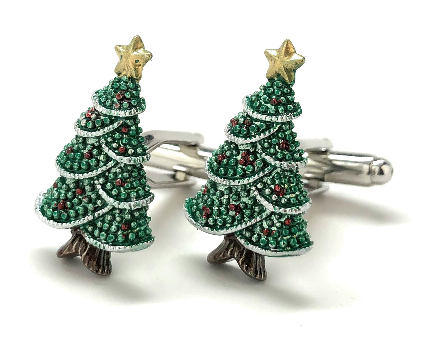 Hand Painted Christmas Tree Cufflinks Holiday Fun Work Party Gift