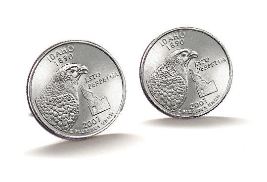 Idaho State Quarter Coin Cufflinks Uncirculated U.S. Quarter 2007 Cuff Links Enamel Backing Cufflinks