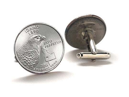 Idaho State Quarter Coin Cufflinks Uncirculated U.S. Quarter 2007 Cuff Links Enamel Backing Cufflinks