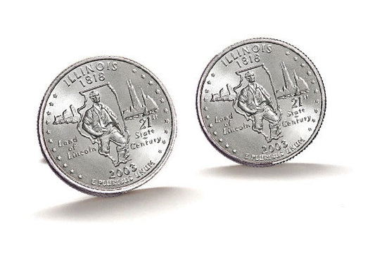 Illinois State Quarter Coin Cufflinks Uncirculated U.S. Quarter 2003 Cuff Link Enamel Backing Cufflinks