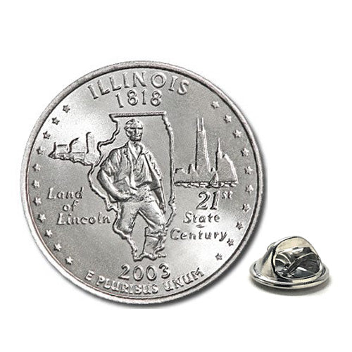 Illinois State Quarter Coin Lapel Pin Uncirculated U.S. Quarter 2003 Tie Pin