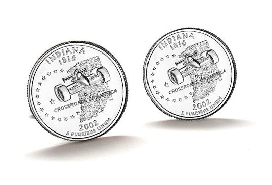 Indiana State Quarter Coin Cufflinks Uncirculated U.S. Quarter 2002 Cuff Links Enamel Backing Cufflinks