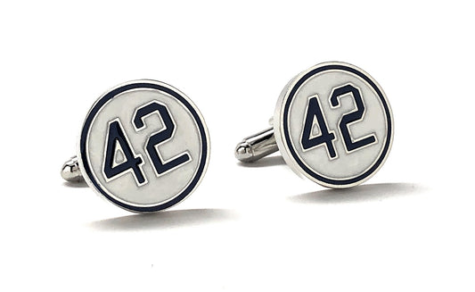 Jackie Robinson number 42 white and blue enamel baseball cufflinks