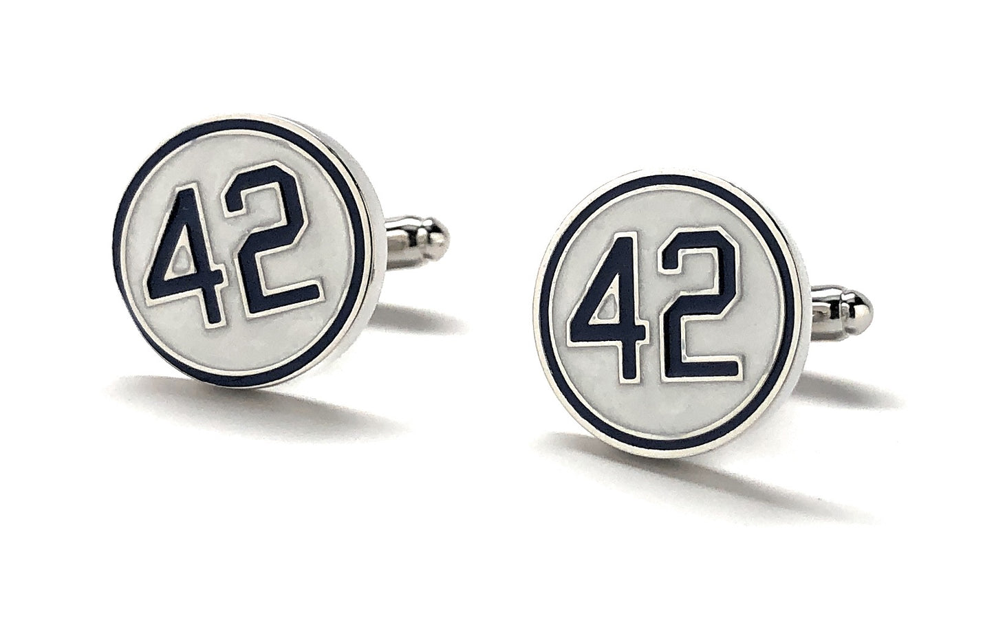 Jackie Robinson number 42 white and blue enamel baseball cufflinks