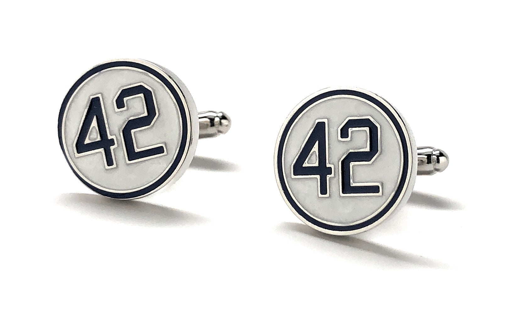 Jackie Robinson number 42 white and blue enamel baseball cufflinks
