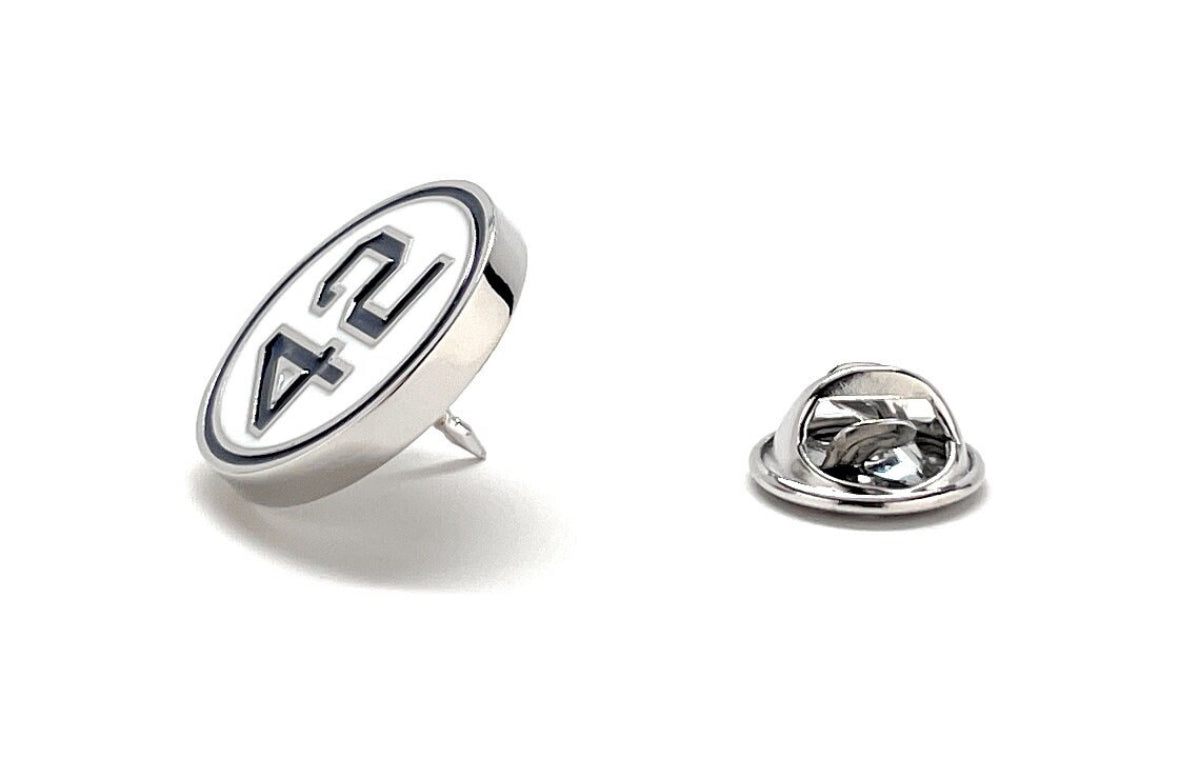 Jackie Robinson Day Lapel Pin - White Enamel Pin with Blue 42