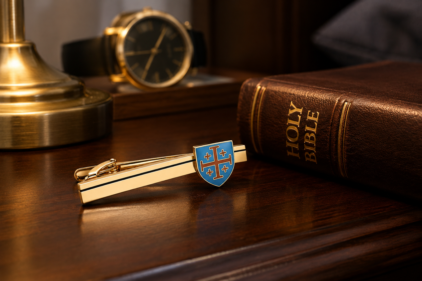 Jerusalem Cross Heritage Tie Clip | Gold Christian Tie Bar for Men | JayPins