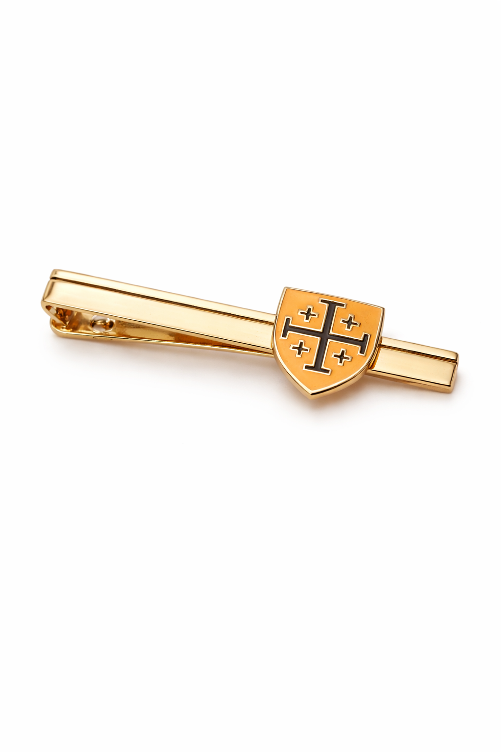 Jerusalem Cross shield gold tie clip with black enamel for men