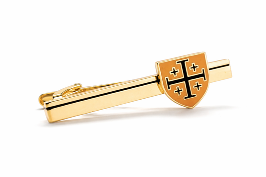 Jerusalem Cross shield gold tie clip with black enamel for men