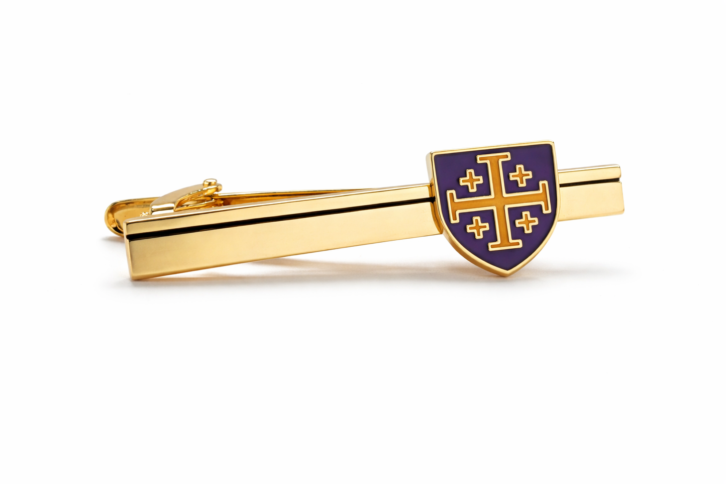 Jerusalem Cross shield purple and gold tie clip for men