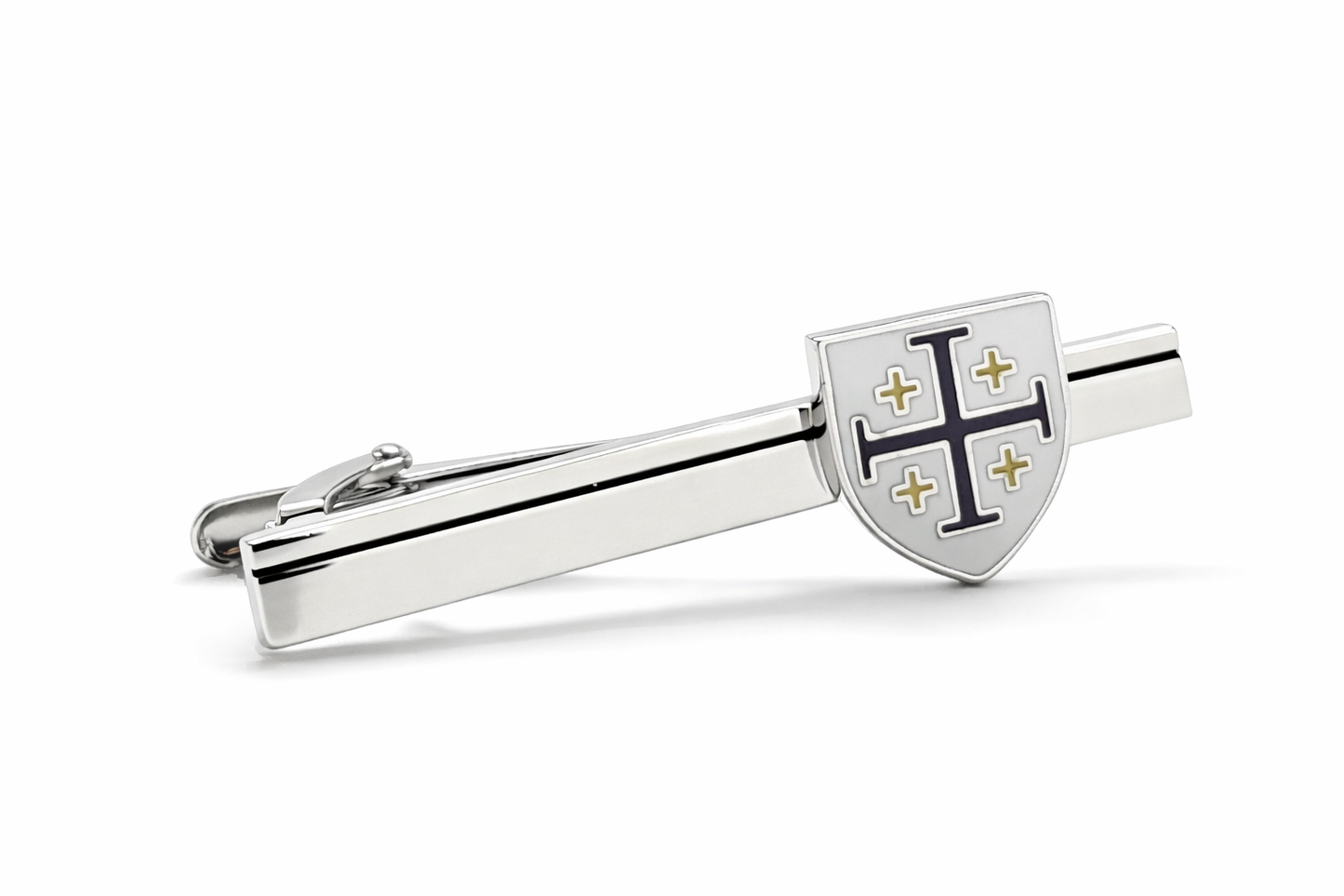 Jerusalem Cross shield silver tie clip with gold accents for men